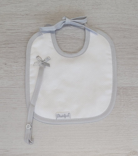 Spanish white/grey bib with dummy clip