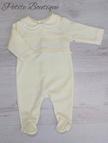 Spanish lemon smock cotton babygrow