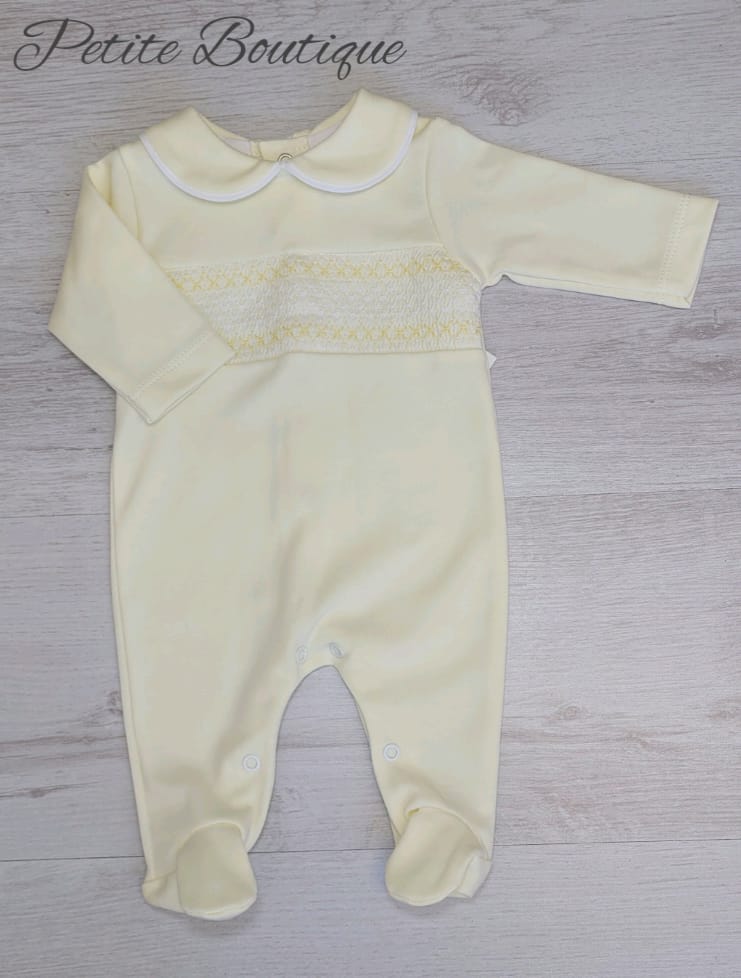 Spanish lemon smock cotton babygrow