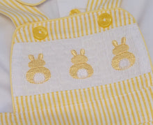 Load image into Gallery viewer, Lemon/white bunny smock dungaree &amp; shirt set