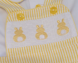 Lemon/white bunny smock dungaree & shirt set