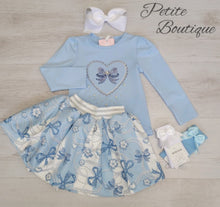 Load image into Gallery viewer, Blue bow top &amp; skirt set