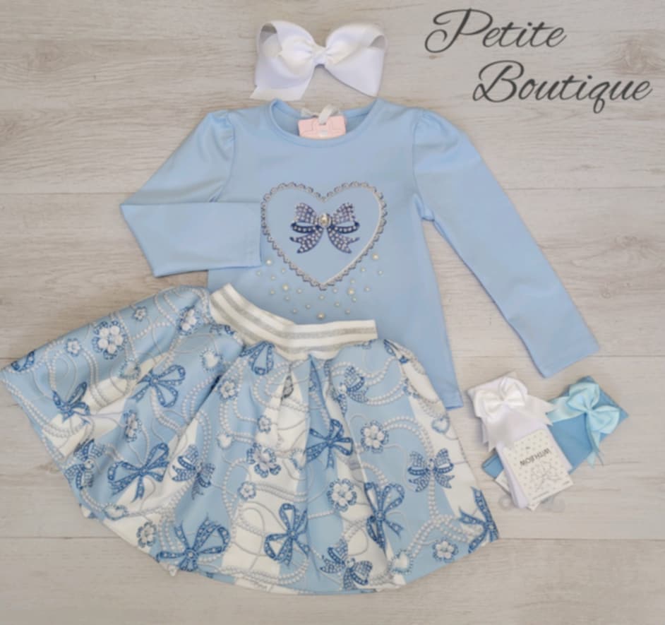 Blue bow top & skirt set