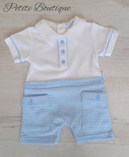Load image into Gallery viewer, White/blue romper