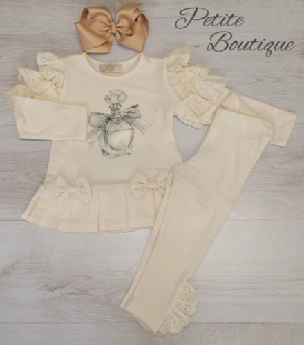 Cream perfume bottle top & legging set