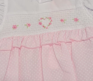 Pink/white smocked romper