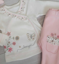 Load image into Gallery viewer, Pink butterfly 3pc set top, bottoms &amp; bow headband