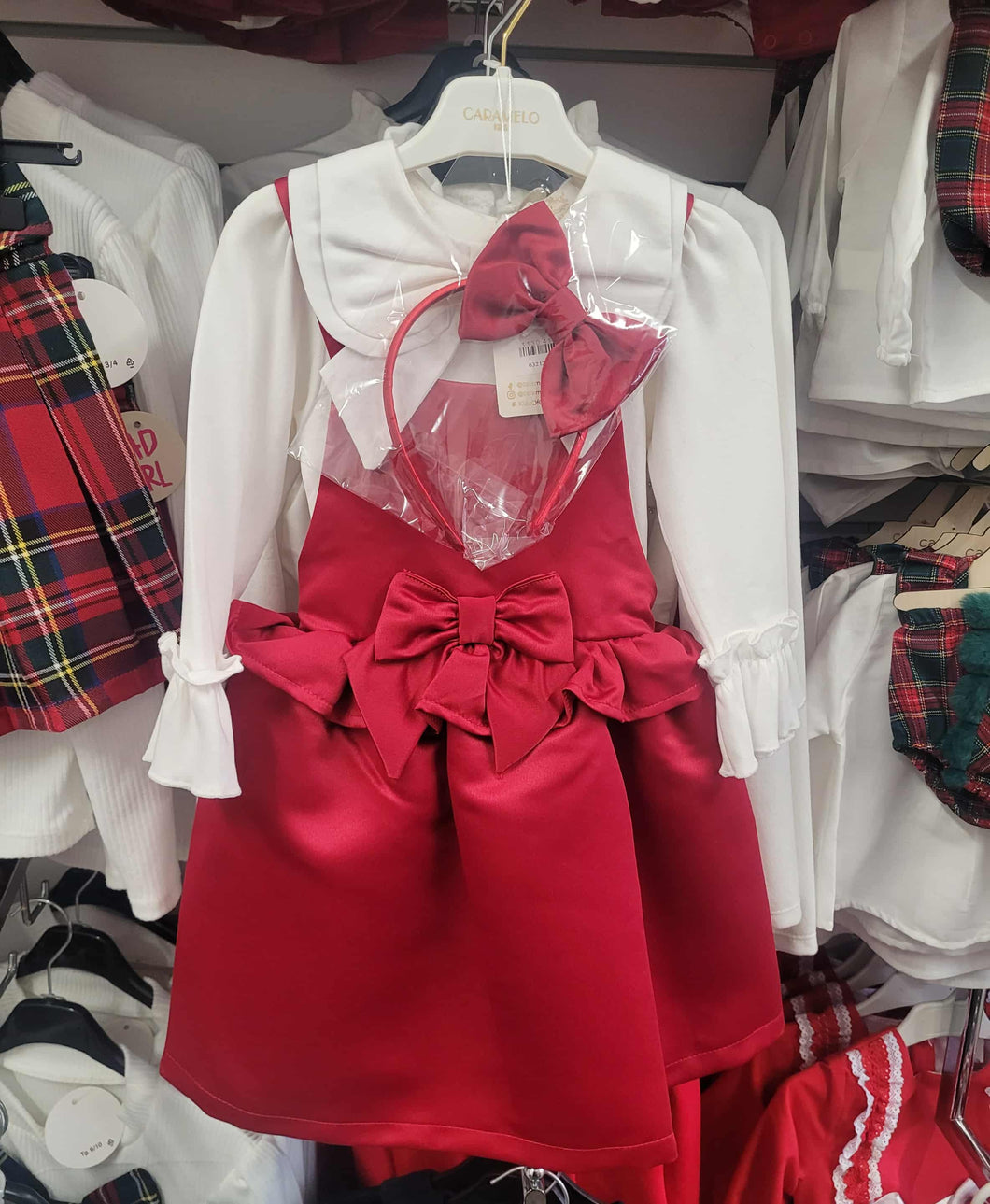 Caramelo red pinafore dress & hairband set