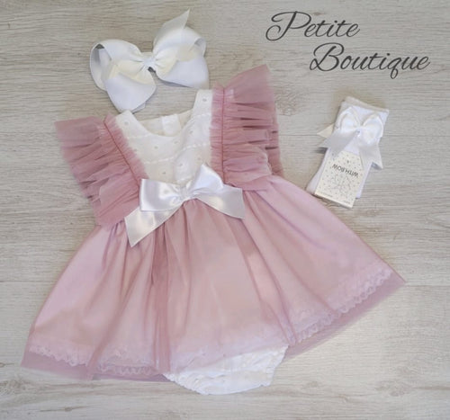 Spanish dusky pink/white dress & pants set