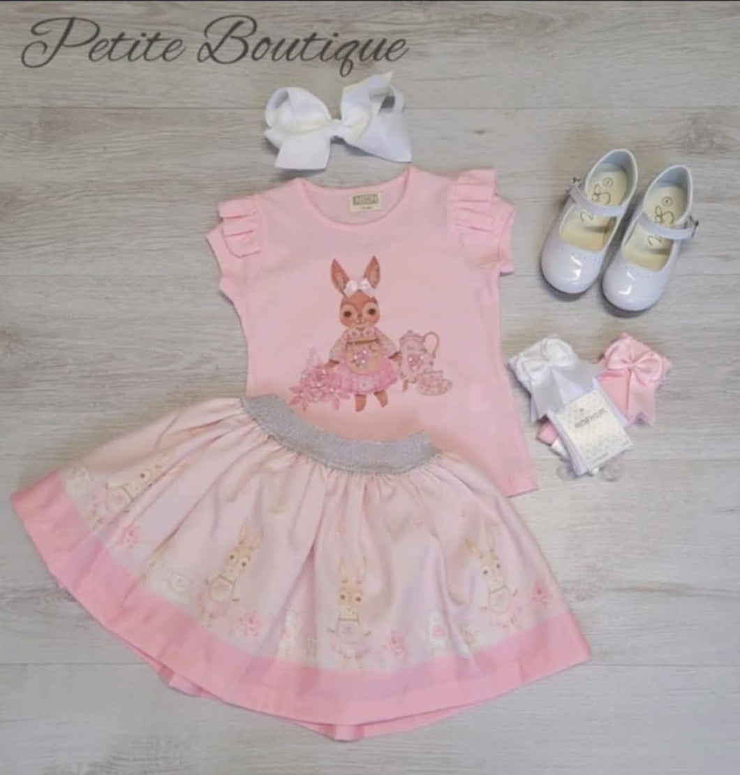 Pink bunny top & skirt set