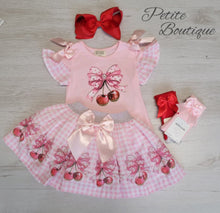 Load image into Gallery viewer, Pink cherry top &amp; skirt set