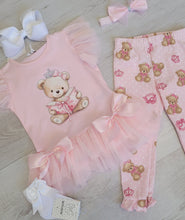 Load image into Gallery viewer, Pink teddy bear top, leggng &amp; headband set