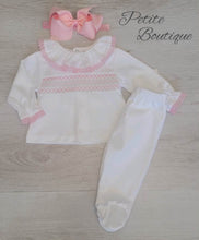 Load image into Gallery viewer, Spanish white/pink smock 2pc set