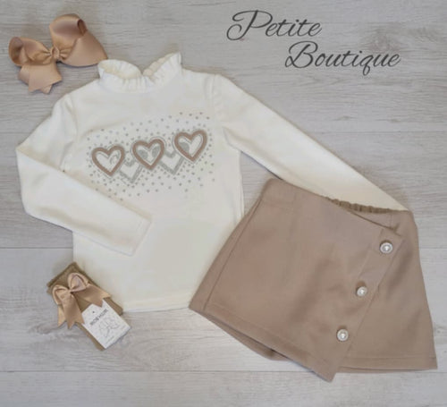 Beige heart top & skort set