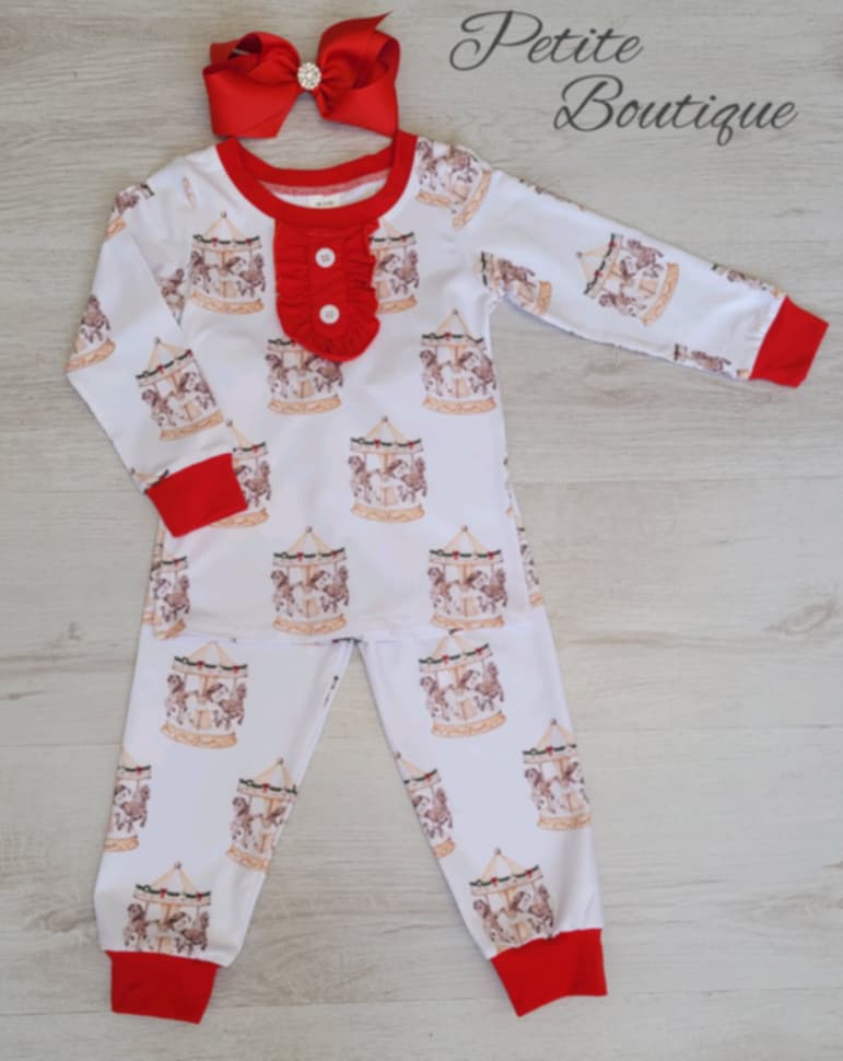 PRE ORDER GIRLS CAROUSEL CHRISTMAS PYJAMAS - ARRIVE APPROX 3-4WKS 🎄