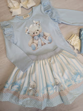 Load image into Gallery viewer, Light blue double bow bear top &amp; skirt set