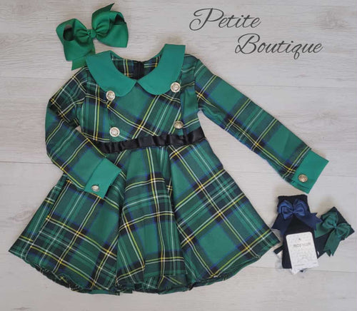 Green tartan button dress
