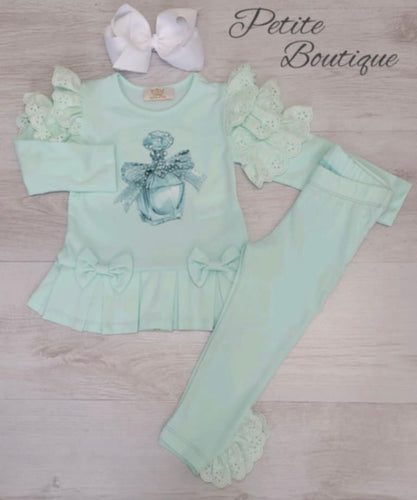 Mint green perfume bottle top & legging set