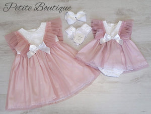 Spanish dusky pink/white dress & pants set