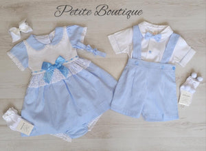 Blue/white bow smock dress, pants & headband
