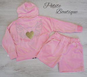 Baby pink velour zip hoodie & short set