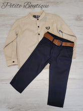 Load image into Gallery viewer, Boys beige shirt &amp; navy chinos set