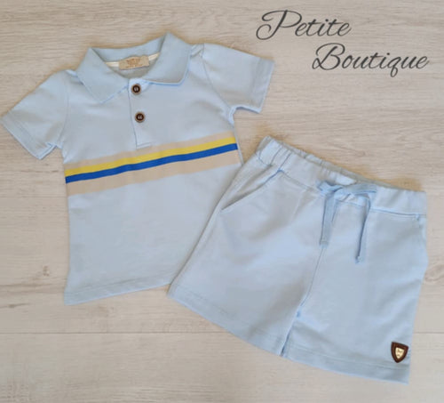 Boys blue polo top & short set