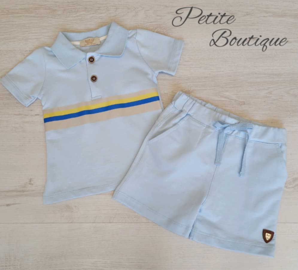 Boys blue polo top & short set