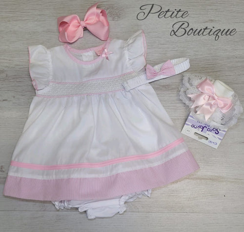 White/pink dress with matching pants & headband