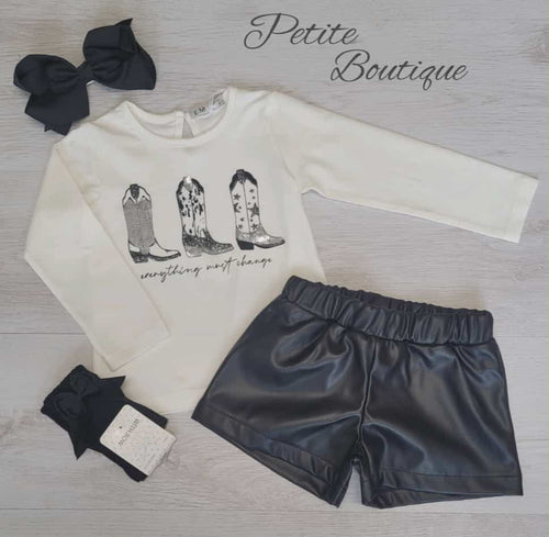 EMC cowboy boots long sleeved top & pu short set
