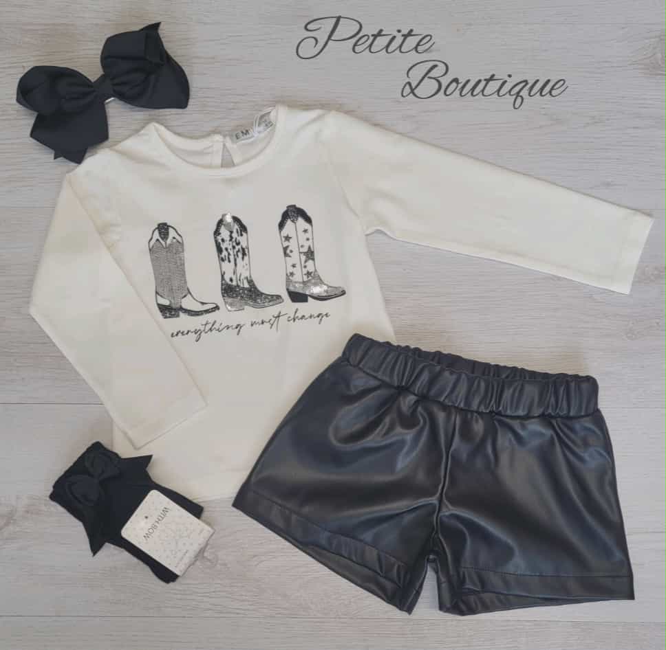 EMC cowboy boots long sleeved top & pu short set