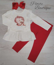 Load image into Gallery viewer, Teddy top &amp; red legging set