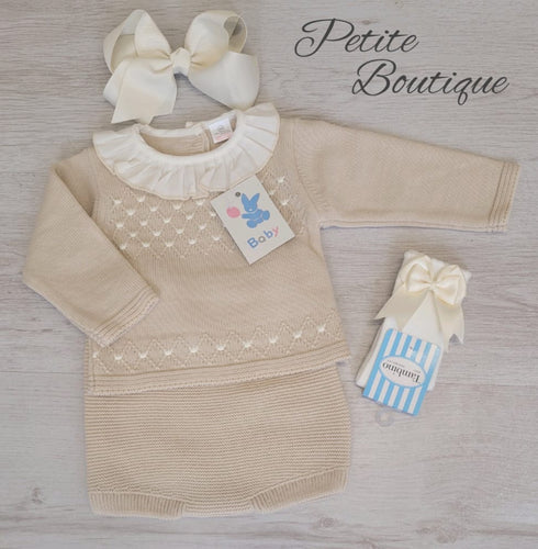 Spanish beige/cream dot knit set