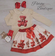 Load image into Gallery viewer, Red/beige Teddy top &amp; skirt set