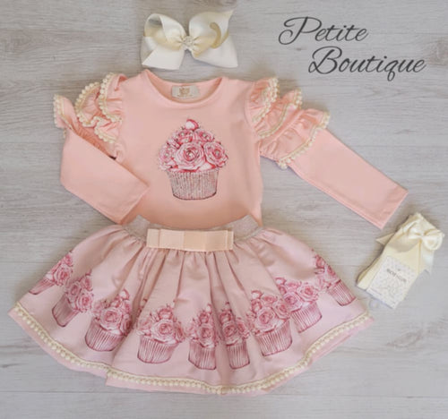 Pink cupcake top & skirt set