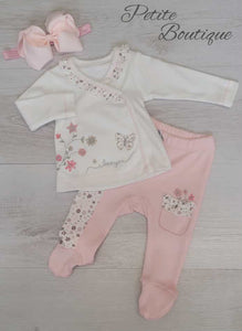 Pink butterfly 3pc set top, bottoms & bow headband