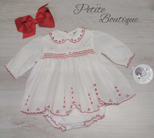 Load image into Gallery viewer, Sarah Louise white/red smock dress with matching pants