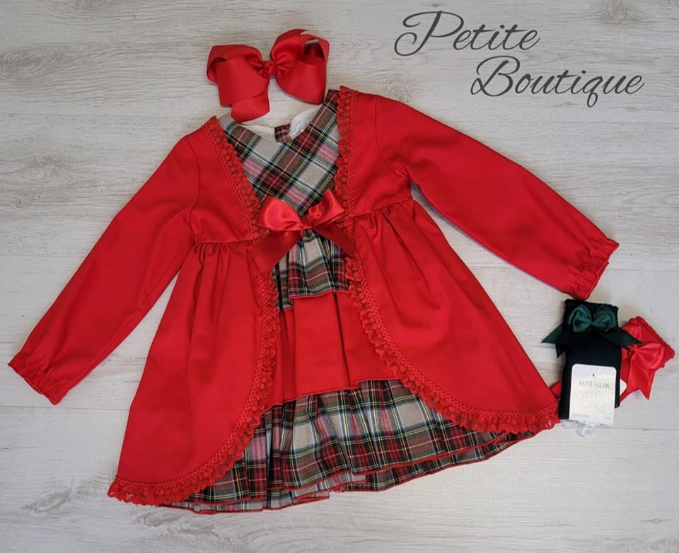 Spanish red tartan older girls dress Petite boutique children's wear Spanish red tartan older girls dress Petite boutique children's wear