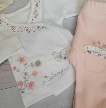 Load image into Gallery viewer, Peach butterfly 3pc set top, bottoms &amp; bow headband