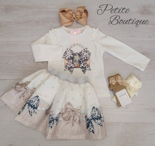 Cream/beige handbag top & skirt set