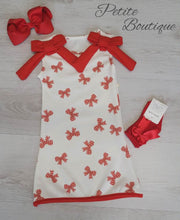 Load image into Gallery viewer, White/red bow print dress
