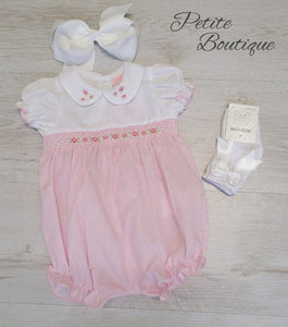 White/pink flower smock romper