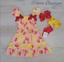 Load image into Gallery viewer, Strawberries &amp; lemons double bow summer dress