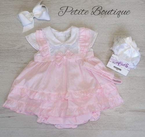 Pink/white dress, pants & headband set