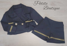Load image into Gallery viewer, Navy 2pc jacket &amp; short set