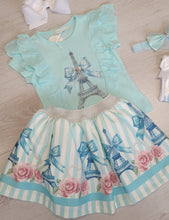 Load image into Gallery viewer, Mint green Paris top, skirt &amp; headband set