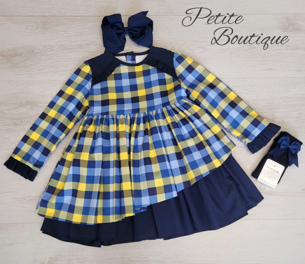 Spanish blue/yellow puffball dress – Petite boutique children's wear