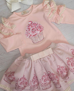 Peach/pink cupcake top & skirt set