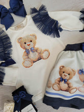 Load image into Gallery viewer, Navy diamanté teddy top &amp; skirt set