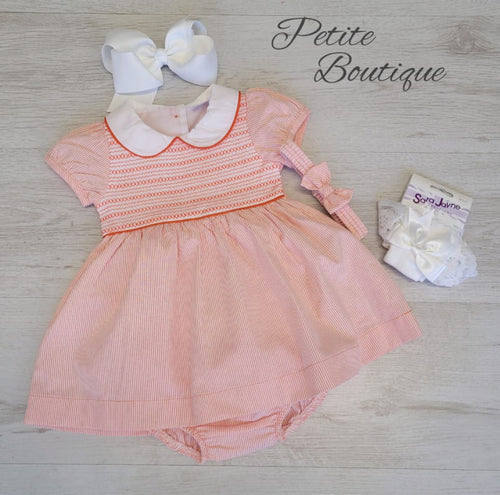 Orange/white smock dress, pants & headband